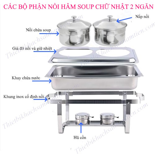 Những bộ phận chính của nồi hâm soup buffet chữ nhật 2 ngăn