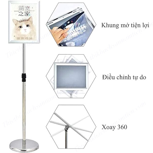 Bảng Menu, Bảng Quảng Cáo Tăng Giảm Chiều Cao A3 Inox Vàng