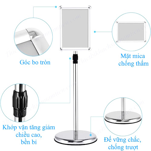 Bảng Quảng Cáo, Chỉ Dẫn Inox Tăng Giảm Chiều Cao Khổ A4