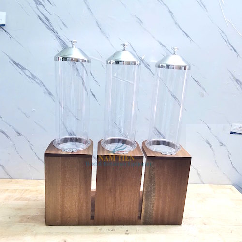 Bình Đựng Ngũ Cốc 3 Ngăn Chân Gỗ 12L Tiệc Buffet NT0314018
