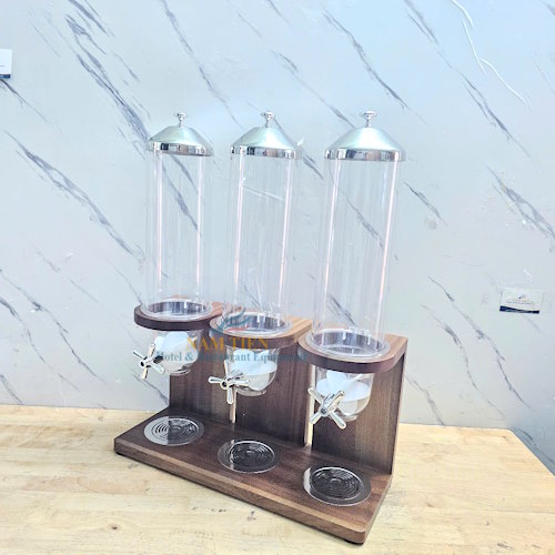 Bình Đựng Ngũ Cốc 3 Ngăn Chân Gỗ 12L Tiệc Buffet NT0314018