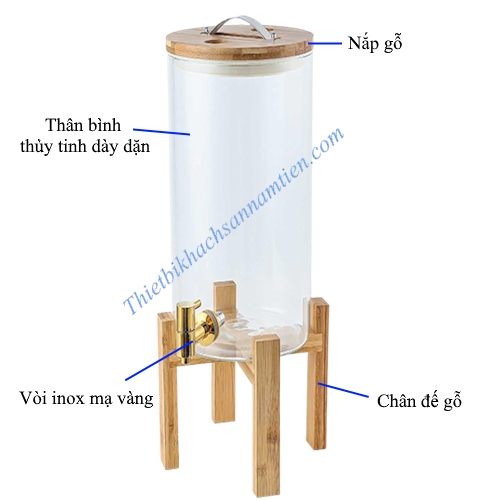 Bình Nước Trái Cây Thủy Tinh Chân Gỗ 11L NT0312056