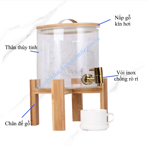 Bình Nước Trái Cây Thủy Tinh Chân Gỗ 5L NT0312054