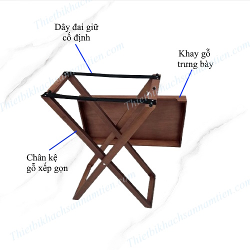 Bộ Chân Gỗ Kèm Khay Gỗ Trưng Bày Thức Ăn Gấp Gọn