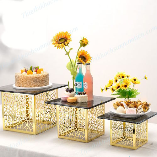 Chân Kệ Trưng Bày Buffet Inox Vàng Kẻ Lưới NT0309152