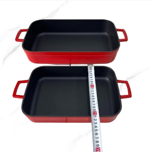 Chảo Gang Chữ Nhật Tráng Men Đỏ [30*22cm] NT710032