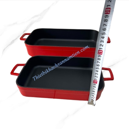 Chảo Gang Chữ Nhật Tráng Men Đỏ [30*22cm] NT710032
