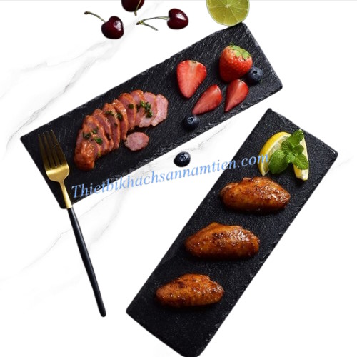 Đĩa Đá Đen Tự Nhiên Chữ Nhật Trưng Bày Trang Trí Món Ăn [350*150] NT0310037
