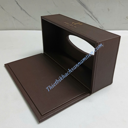 Hộp Đựng Khăn Giấy Da Simili Chữ Nhật Màu Nâu