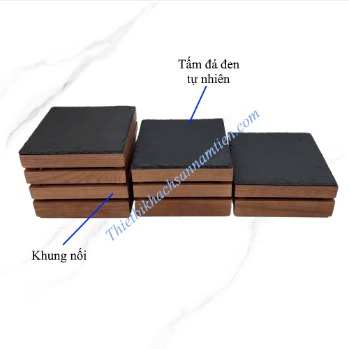 Kệ Gỗ Nâu Tấm Đá Đen Đa Tầng Trưng Bày Buffet