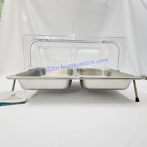 Kệ Khay Inox Trưng Bày Buffet 2 Ngăn Sâu 6.5cm