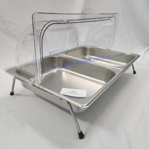 Kệ Khay Inox Trưng Bày Buffet 2 Ngăn Sâu 6.5cm