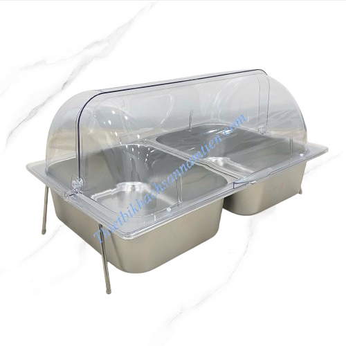 Kệ Trưng Bày Thức Ăn Buffet Nắp PC 2 Ngăn [2 Khay GN1/2*100mm]