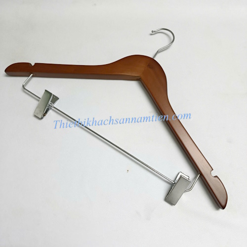 Móc Gỗ Quần Áo Khách Sạn Màu Nâu Dày 20mm Có Kẹp NT020633