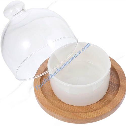Nắp Chụp Thủy Tinh Đế Gỗ Size 12Cm Trưng Bày Thức Ăn NT0310048