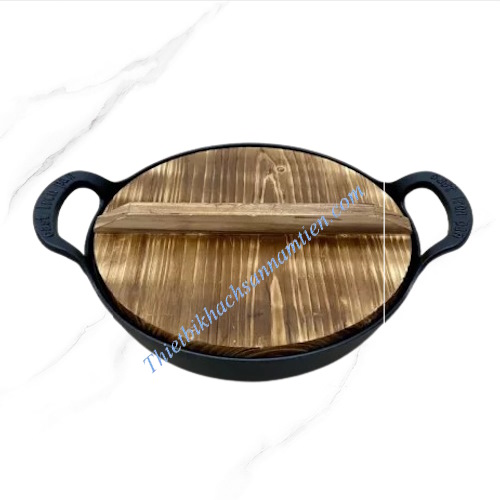 Nồi Gang 2 Quai Nắp Gỗ Size 25CM