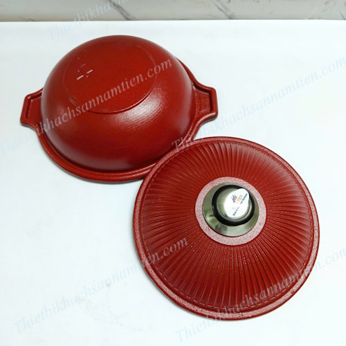Nồi Gang Đúc Nguyên Khối Chống Dính Màu Đỏ 24cm
