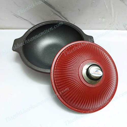 Nồi Gang Đúc Nguyên Khối Chống Dính Màu Đỏ 24cm