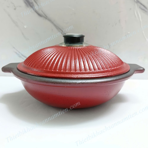 Nồi Gang Đúc Nguyên Khối Chống Dính Màu Đỏ 24cm