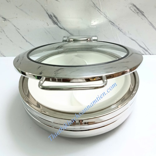 Nồi Hâm Buffet Tròn Bếp Từ Nắp Kính Khay Sứ NT0301045