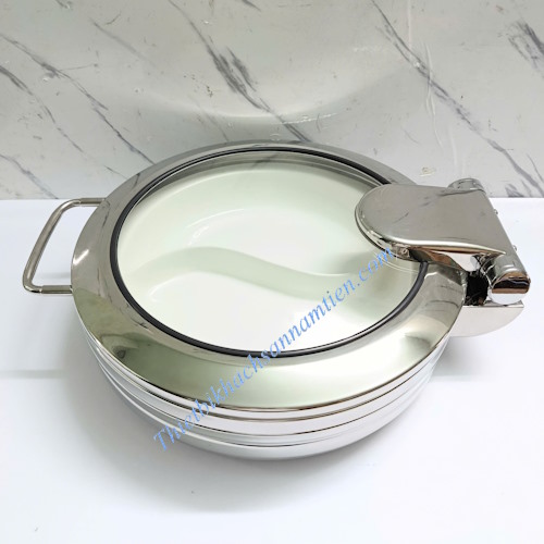 Nồi Hâm Buffet Tròn Bếp Từ Nắp Kính Khay Sứ NT0301045