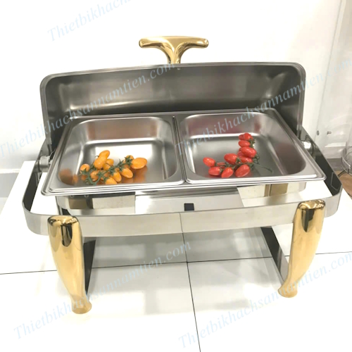 Nồi Hâm Buffet Vàng Chữ Nhật 2 Ngăn Nắp Mở 180 Độ