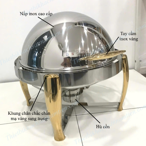 Nồi Hâm Thức Ăn Buffet Tròn Chân Mạ Vàng Nắp Mở 180 Độ NT0301130