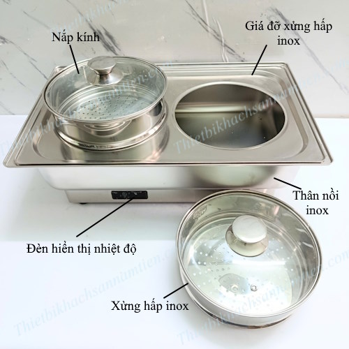 Nồi Hấp Dimsum Điện 1 Tầng 2 Ngăn 2 Xửng Chữ Nhật
