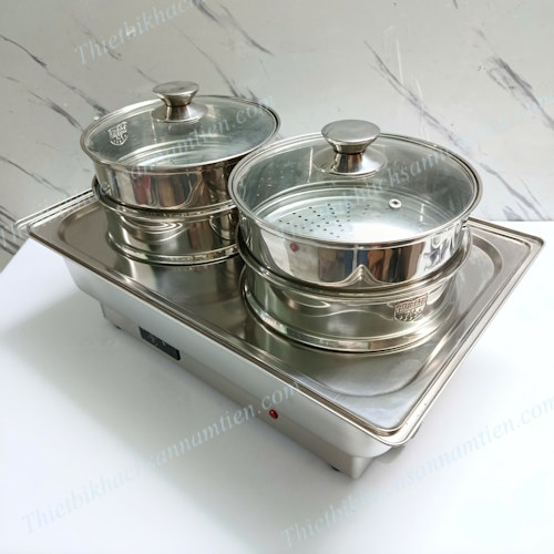 Nồi Hấp Dimsum Điện 2 Tầng 4 Xửng Chữ Nhật