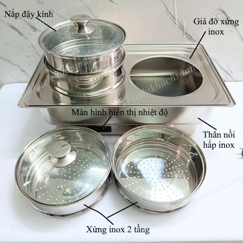 Nồi Hấp Dimsum Điện 2 Tầng 4 Xửng Chữ Nhật