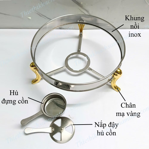 Nồi Hấp Hâm Thức Ăn Inox Tròn Chân Vàng, Nồi Hấp Cầy, Nồi Lẩu Cồn