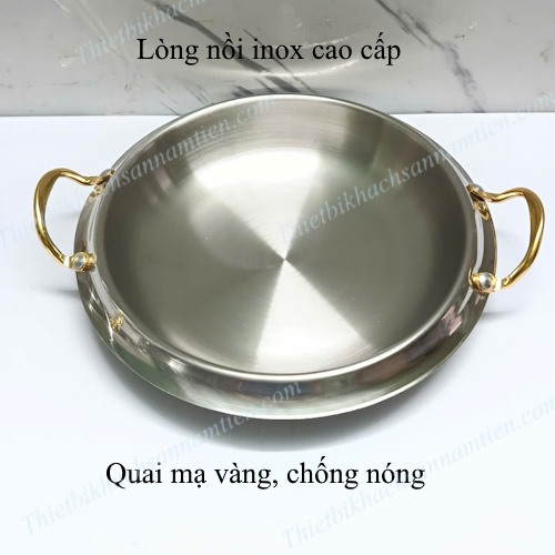 Nồi Hấp Hâm Thức Ăn Inox Tròn Chân Vàng, Nồi Hấp Cầy, Nồi Lẩu Cồn