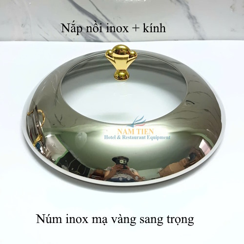 Nồi Hấp Hâm Thức Ăn Inox Tròn Chân Vàng, Nồi Hấp Cầy, Nồi Lẩu Cồn