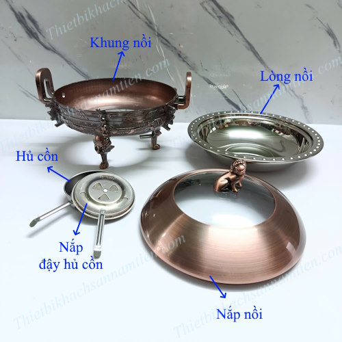 Nồi Lẩu Cổ Điển Inox Size 26 Màu Đồng Dùng Cồn NT0702015