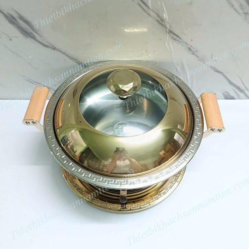 Nồi Lẩu Inox 304 Màu Vàng Cổ Điển Dùng Cồn NT0702018