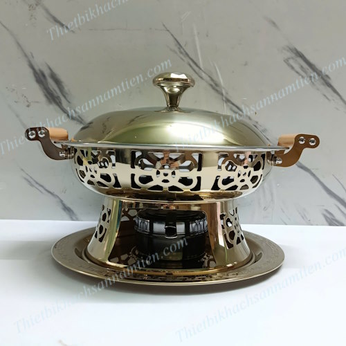 Nồi Lẩu Inox 304 Màu Vàng Cổ Điển Dùng Cồn NT0702018
