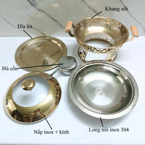 Nồi Lẩu Inox 304 Màu Vàng Cổ Điển Dùng Cồn NT0702018