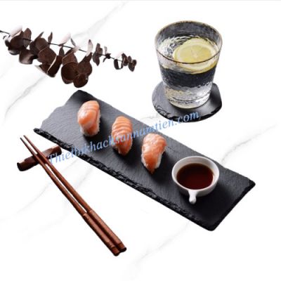 Đĩa Đá Đen Tự Nhiên Chữ Nhật Trưng Bày Trang Trí Món Ăn [350*150] NT0310037