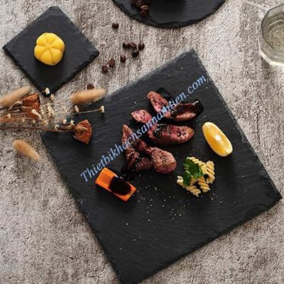Đĩa Đá Đen Tự Nhiên Trưng Bày Thức Ăn Vuông [250*250*8mm] NT0310045