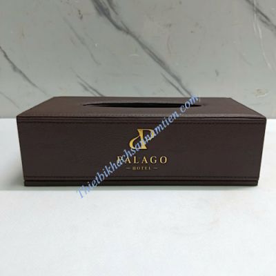 Hộp Đựng Khăn Giấy Da Simili Chữ Nhật Màu Nâu