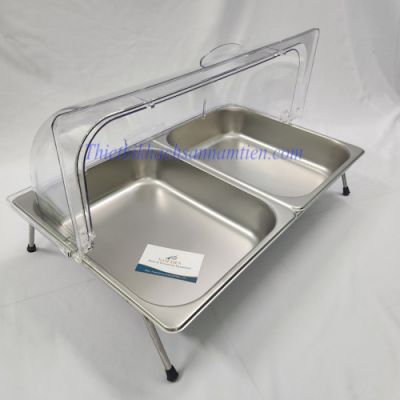 Kệ Khay Inox Trưng Bày Buffet 2 Ngăn Sâu 6.5cm