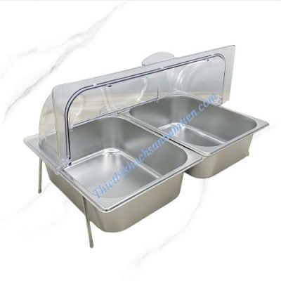 Kệ Trưng Bày Thức Ăn Buffet Nắp PC 2 Ngăn [2 Khay GN1/2*100mm]