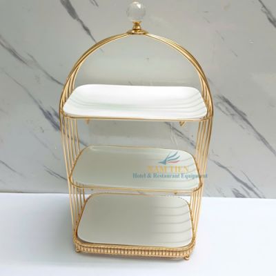 Khay Kệ Bánh Chữ Nhật 3 Tầng Dĩa Sứ NT0309136