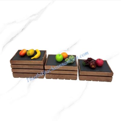 Khay Gỗ Tấm Đá Đen Trưng Bày Thức Ăn Buffet
