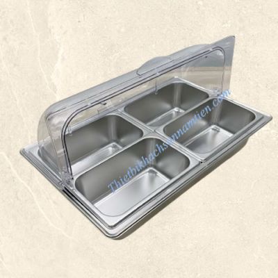 Khay Trưng Bày Thức Ăn Buffet 4 Ngăn Nắp PC [4 Khay GN 1/4 *100]