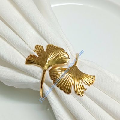 Khóa Khăn Ăn Nhà Hàng - Napkin Inox Mạ Vàng Hình Lá NT0414026