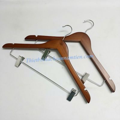 Móc Gỗ Quần Áo Khách Sạn Màu Nâu Dày 20mm Có Kẹp NT020633