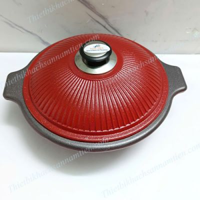 Nồi Gang Đúc Nguyên Khối Chống Dính Màu Đỏ 24cm