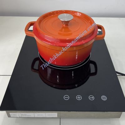 Nồi Gang Đúc Tráng Men, Chống Dính Cao Cấp Màu Cam 24Cm