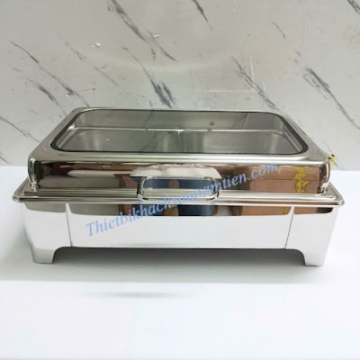 Nồi Hâm Buffet Điện Chữ Nhật 2 Ngăn Nắp Kính NT0301152